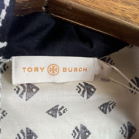 Tory Burch Kingfish Print Sequin Embellished Ivory Cotton Tunic Size 8 NWT - Picture 7 of 11